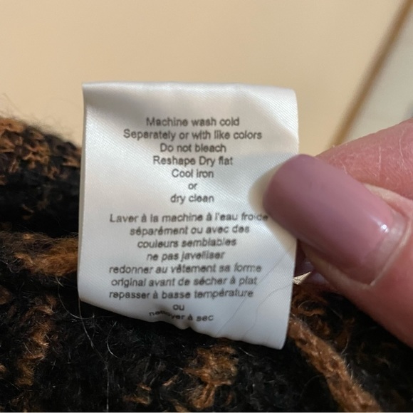 Twins Animal Print Striped Edges Mohair Blend Knit Cardigan, Size S - Picture 6 of 7